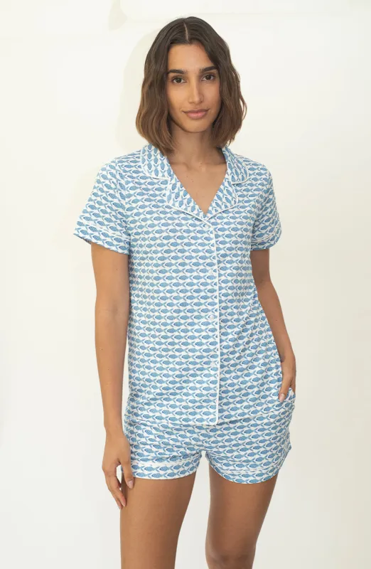 CORA WOMEN'S SHORT PAJAMA SET FISH BLUE sold by Ro's Garden