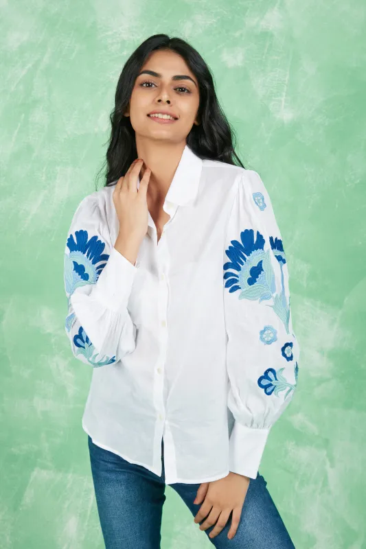 EMBROIDERED NORWAY SHIRT WHITE sold by Ro's Garden