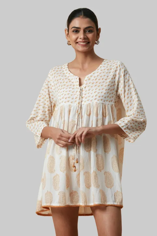 SEYCHELLES SHORT TUNIC INDIENNE BEIGE made by Ro's Garden