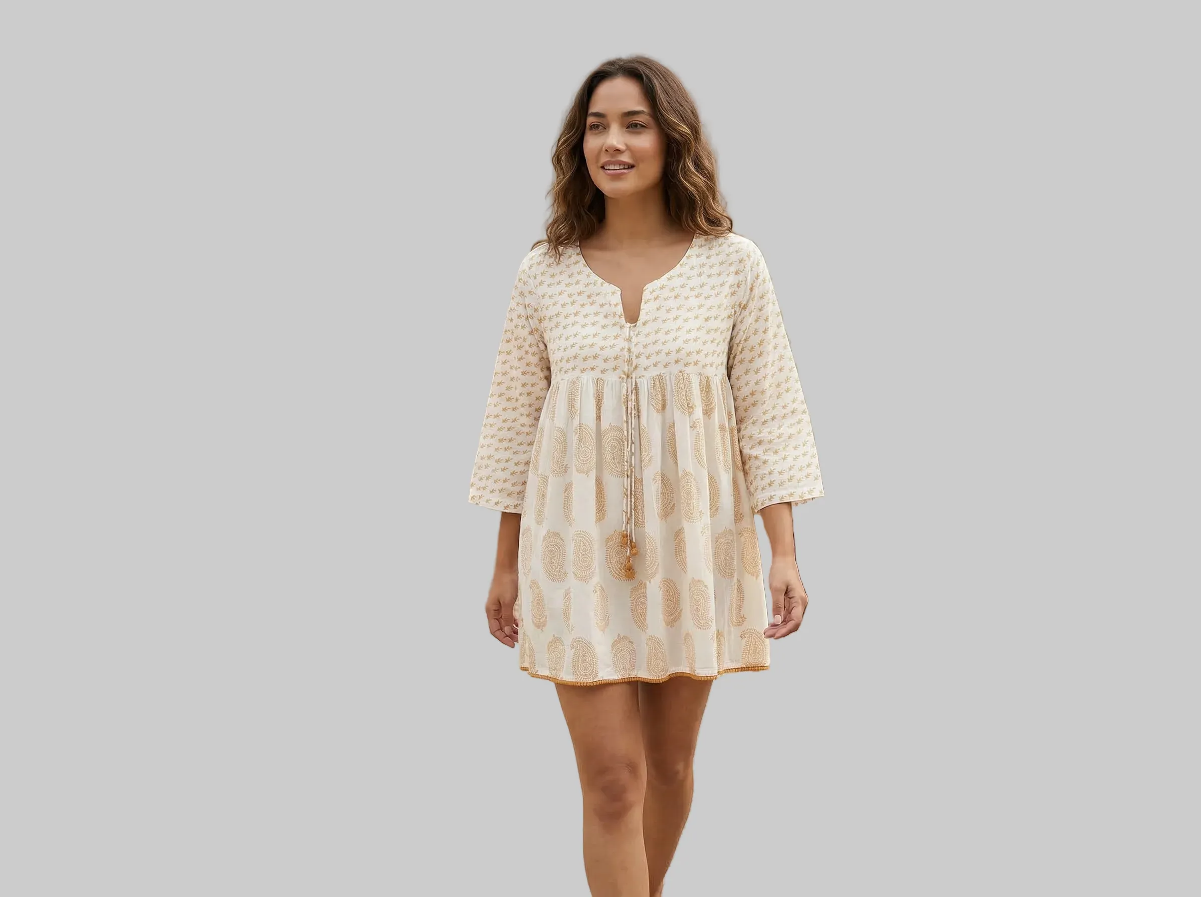 SEYCHELLES SHORT TUNIC INDIENNE BEIGE sold by Ro's Garden product image thumbnail 2