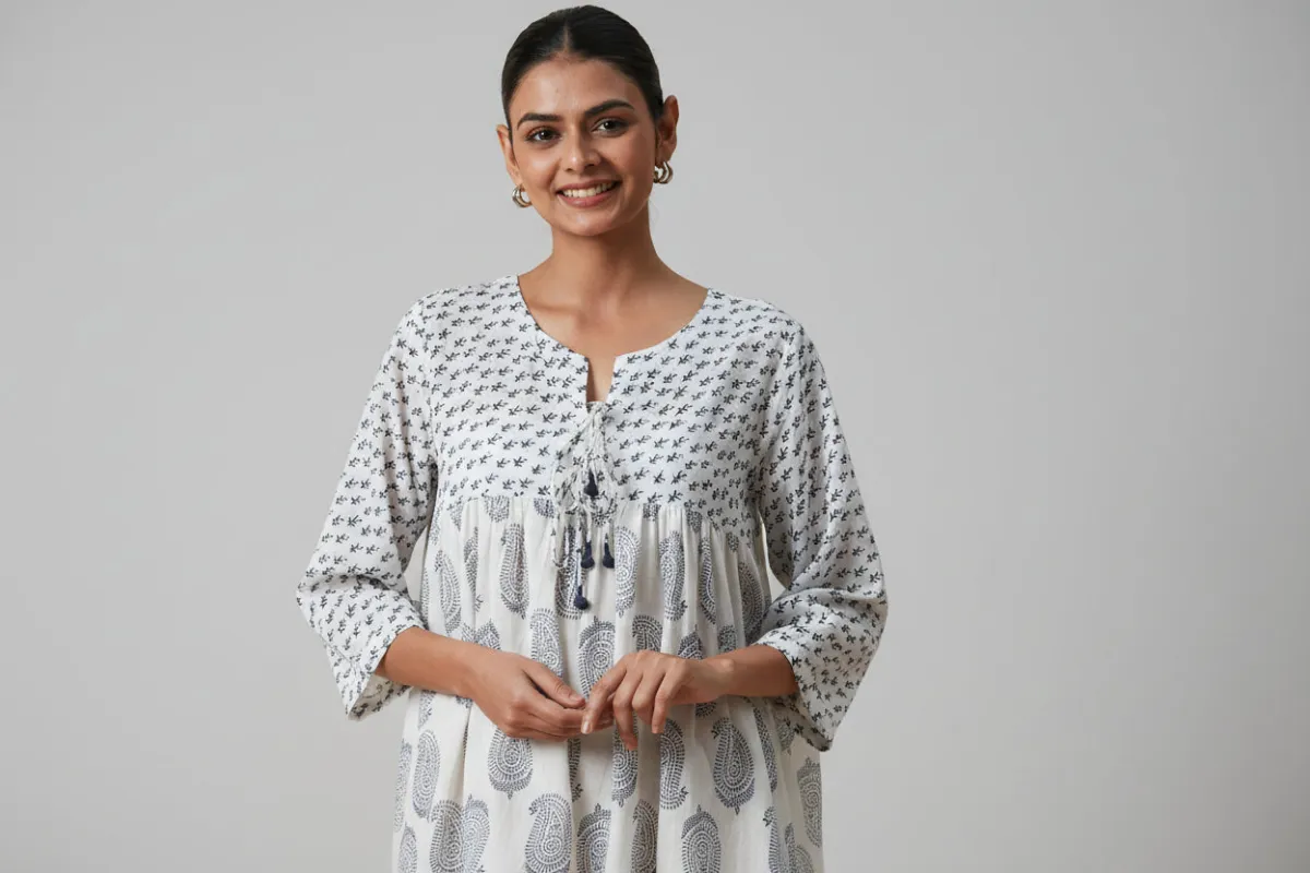 SEYCHELLES SHORT TUNIC INDIENNE BLUE made by Ro's Garden