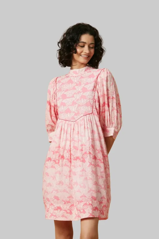 EMBROIDERED JAMELA SHORT DRESS FUJI PINK made by Ro's Garden