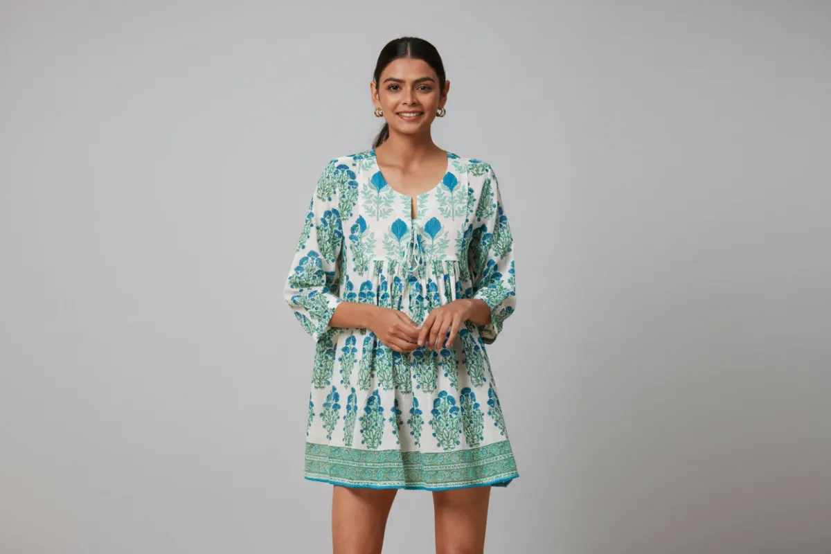 SEYCHELLES SHORT TUNIC RAHA BLUE made by Ro's Garden