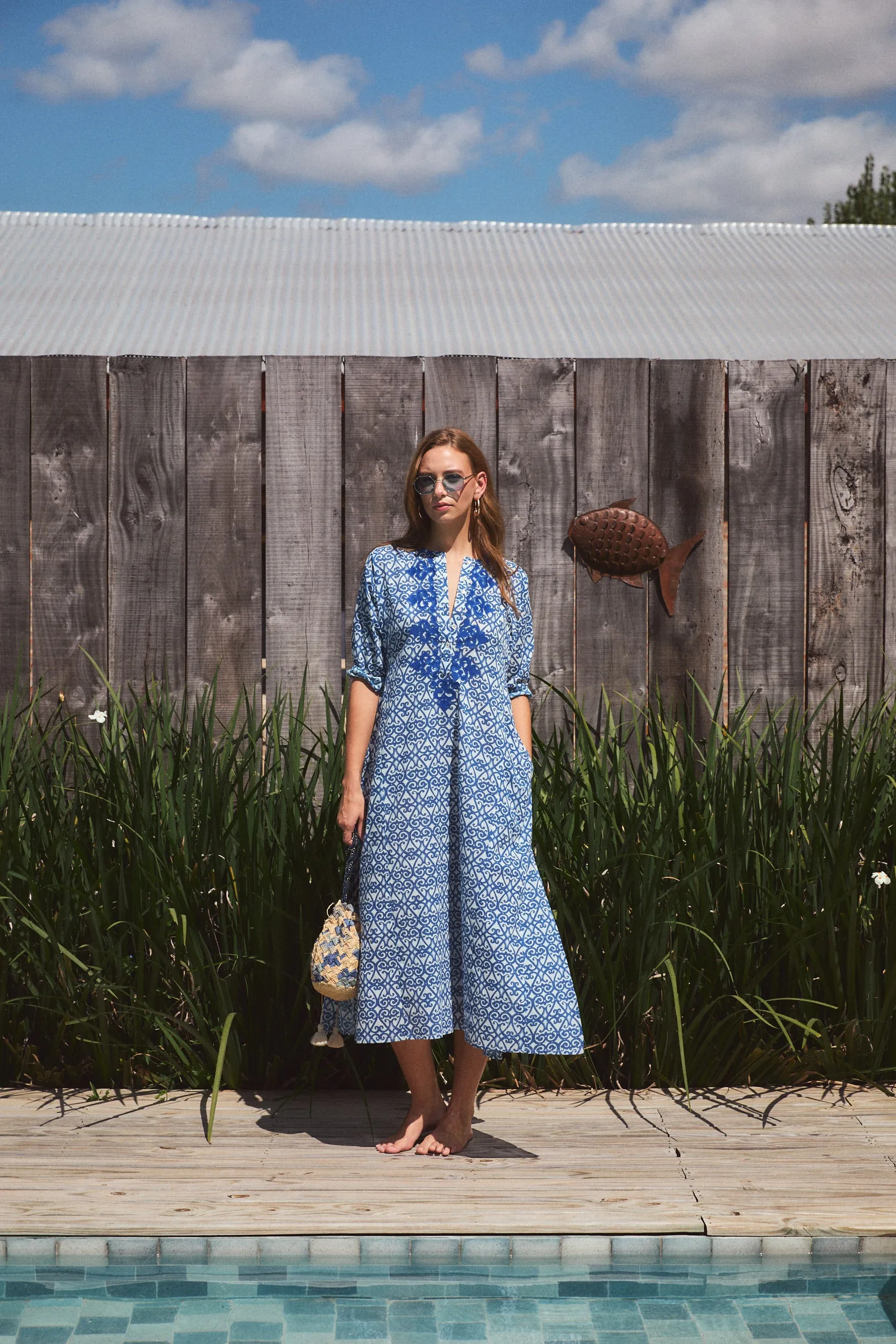EMBROIDERED CLASSIC LONG KURTA SIRO BLUE sold by Ro's Garden