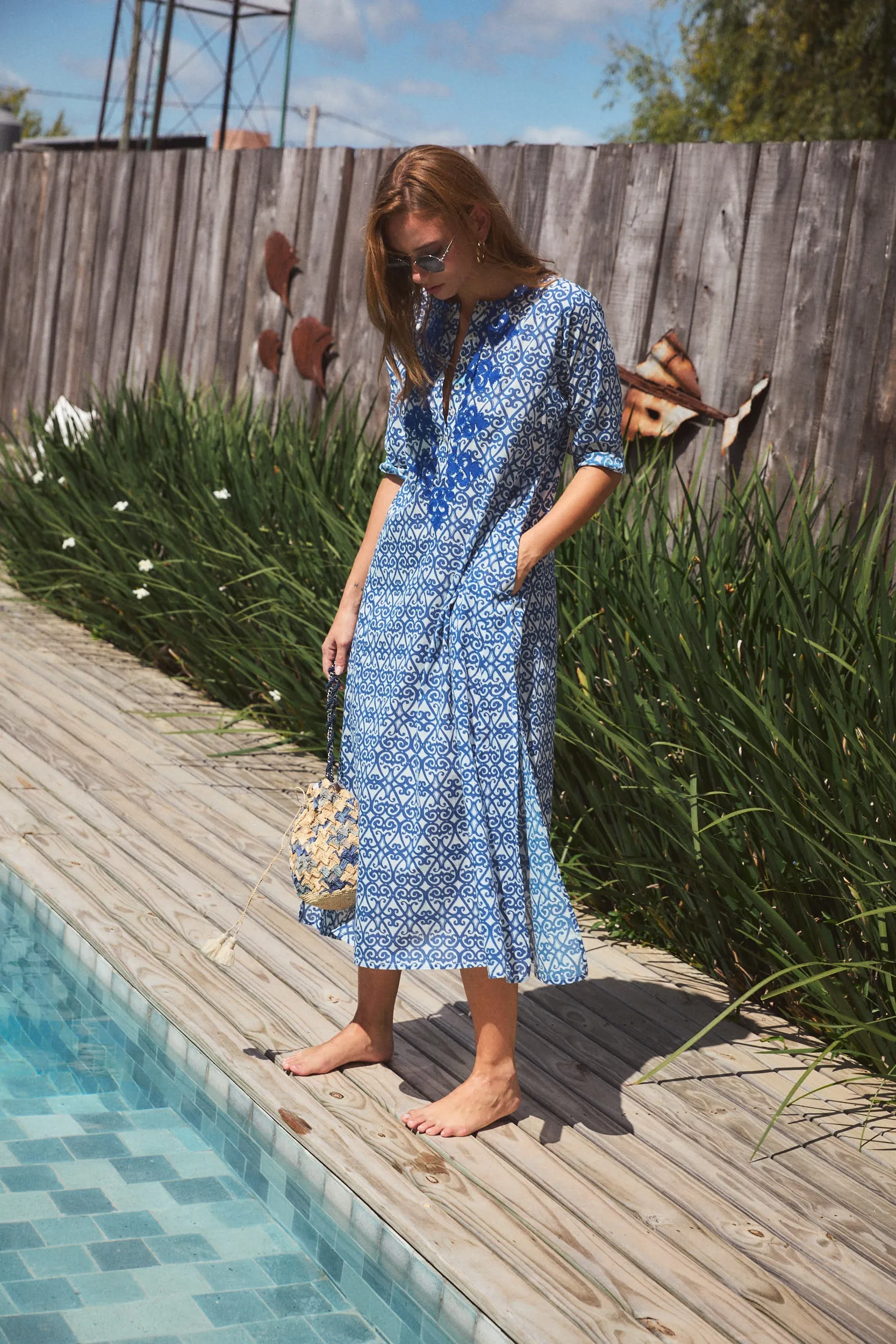EMBROIDERED CLASSIC LONG KURTA SIRO BLUE sold by Ro's Garden product image thumbnail 5