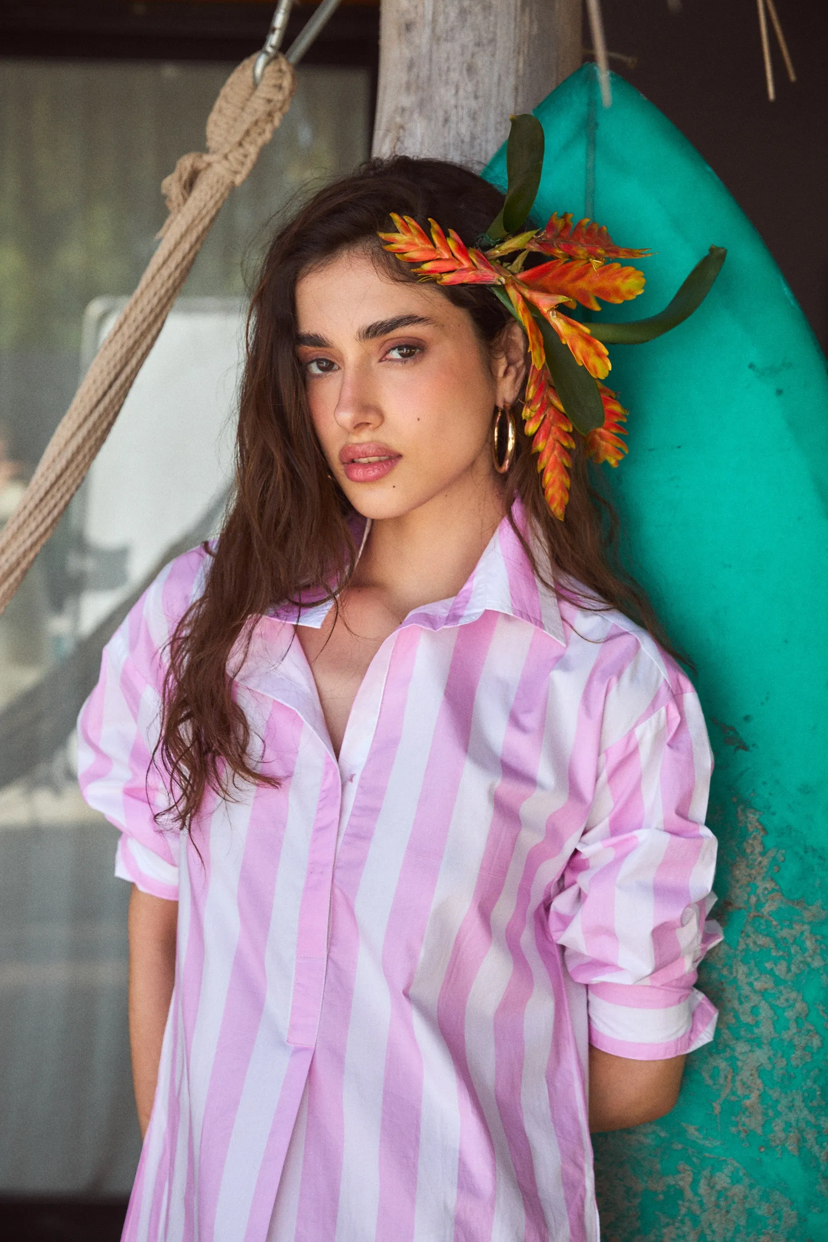 BRUSSELS LONG KURTA STRIPES LILAC sold by Ro's Garden product image thumbnail 3