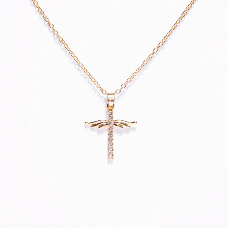 To My Granddaughter "Give you roots and wings" Wing Cross Necklace sold by SARAH'S WHISPER