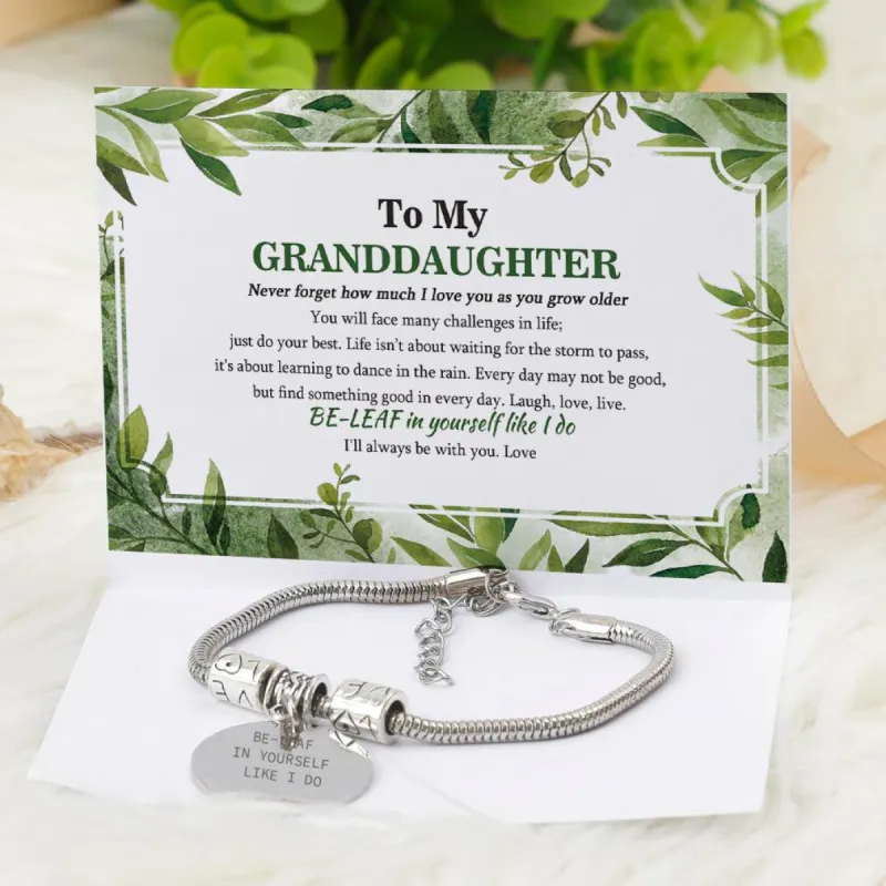 [Custom Name] To My Granddaughter "BE-LEAF IN YOURSELF LIKE I DO" Leaves Bracelet [🌿 Bracelet +💌 Gift Card + 🎁 Gift Bag + 💐 Gift Bouquet] sold by SARAH'S WHISPER