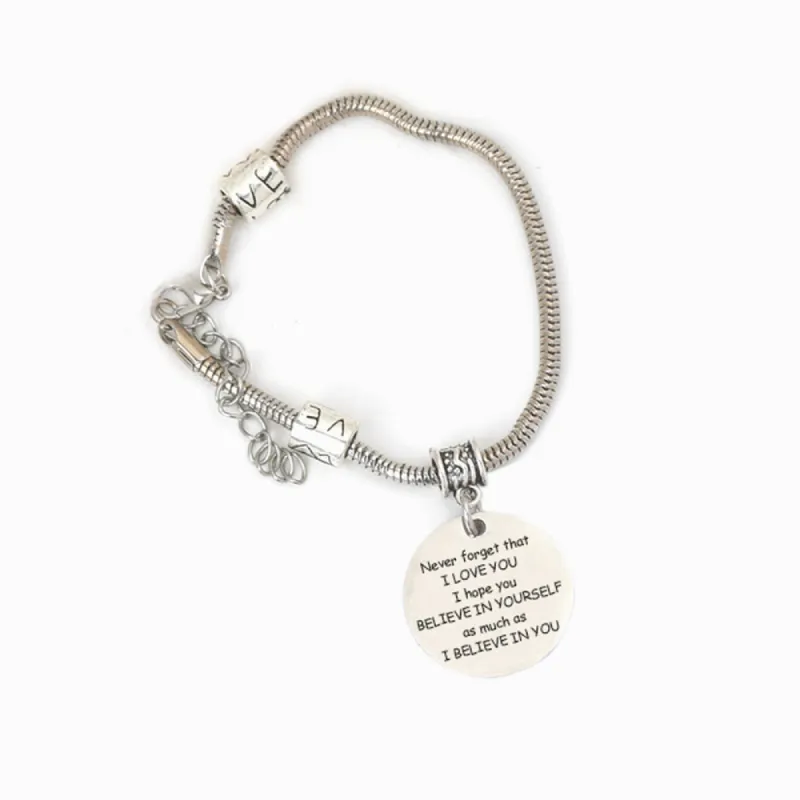 To My Daughter "Never forget that I LOVE YOU I hope you BELIEVE IN YOURSELF as much as I BELIEVE IN YOU" Bracelet sold by SARAH'S WHISPER