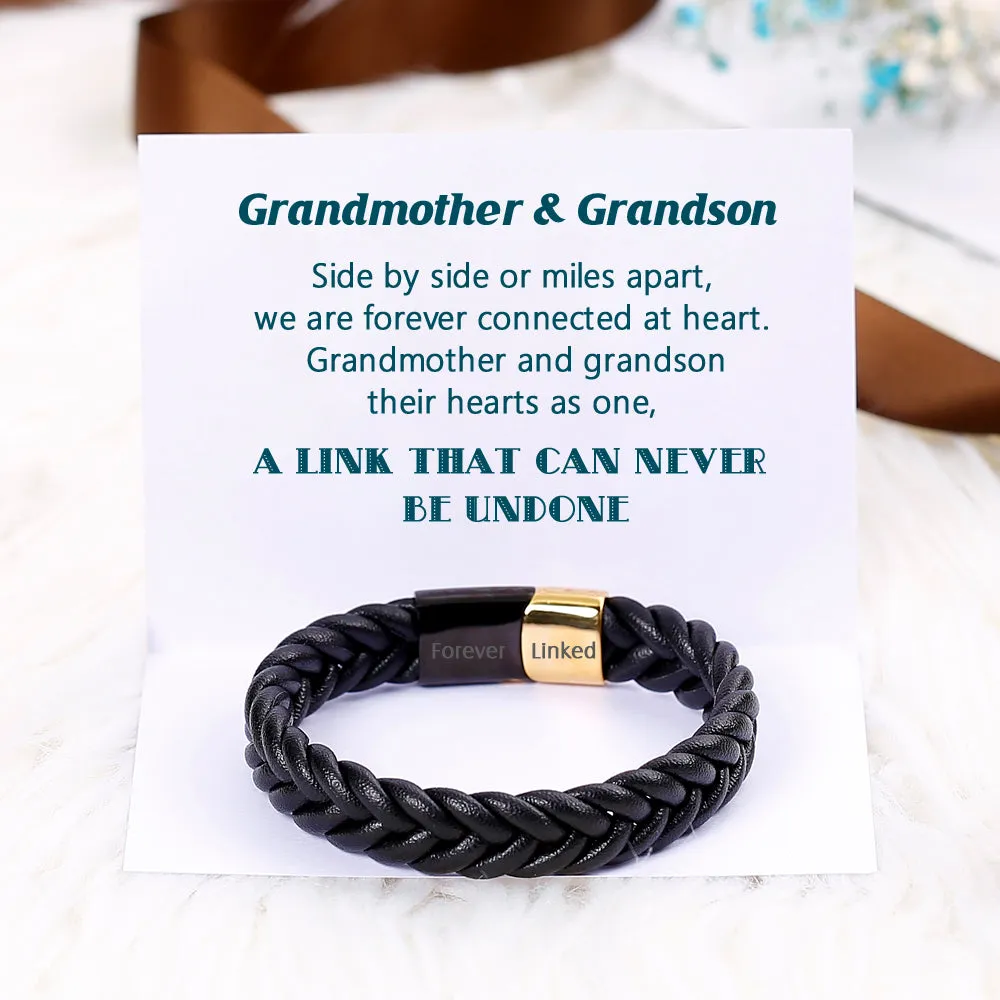 To My Grandson "A link that can never be undone" Leather Braided Bracelet sold by SARAH'S WHISPER product image thumbnail 2