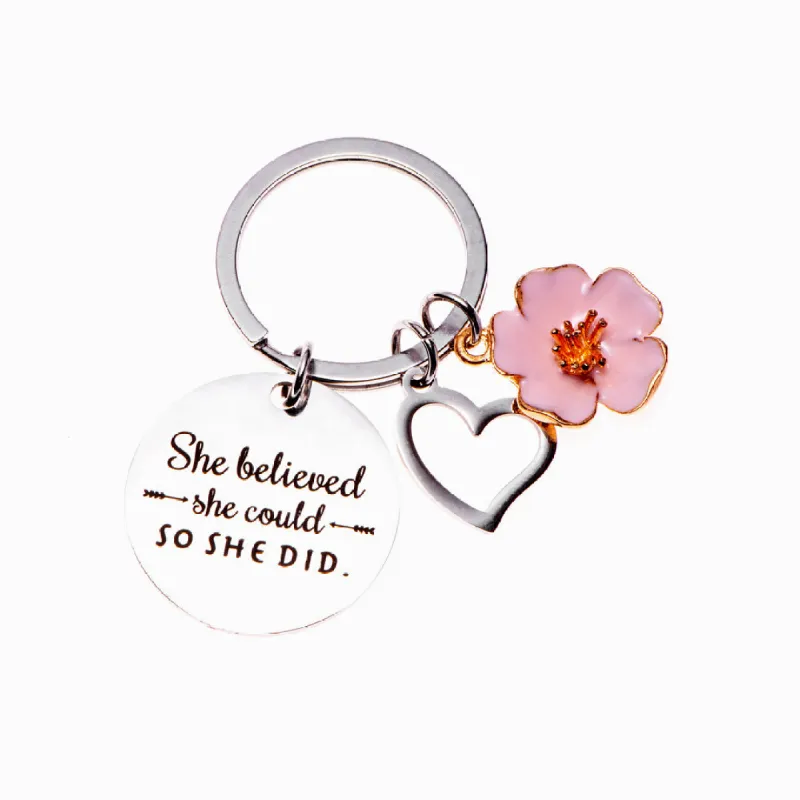 "You believed you could, and you did it" Petal Key Ring sold by SARAH'S WHISPER
