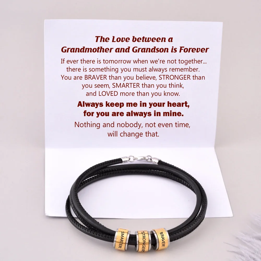 To My Grandson "BRAVER, STRONGER and SMARTER" Men's Bracelet sold by SARAH'S WHISPER product image thumbnail 2