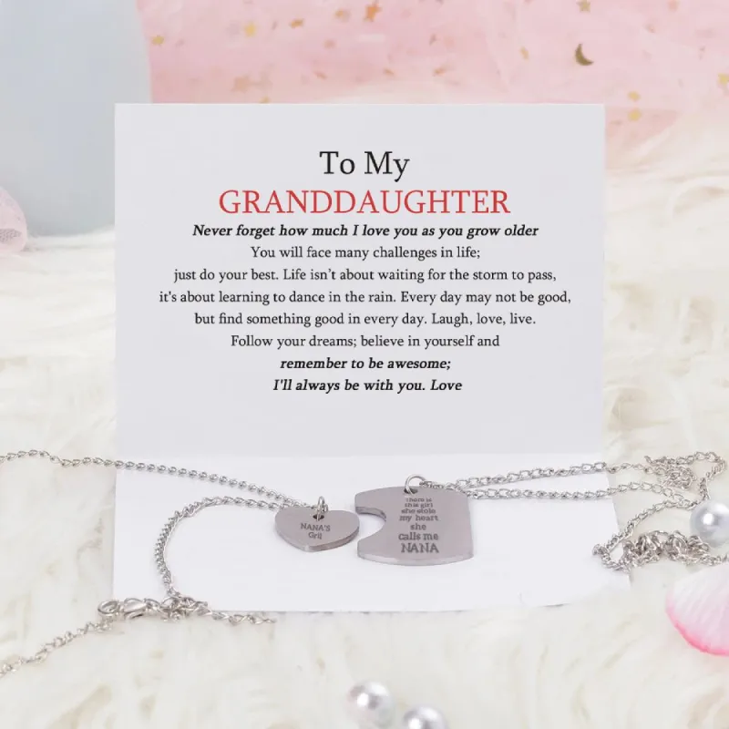 [Custom Name And Optional Address] To My GRANDDAUGHTER "there is this girl she stole my heart she calls me [NANA]" Combination Necklace [💞 Necklace +💌 Gift Card + 🎁 Gift Box + 💐 Gift Bouquet] sold by SARAH'S WHISPER