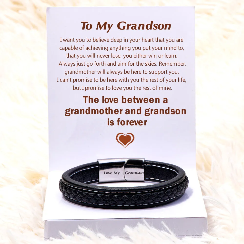 To My Grandson "Forever Love" Leather Braided Bracelet sold by SARAH'S WHISPER product image thumbnail 2