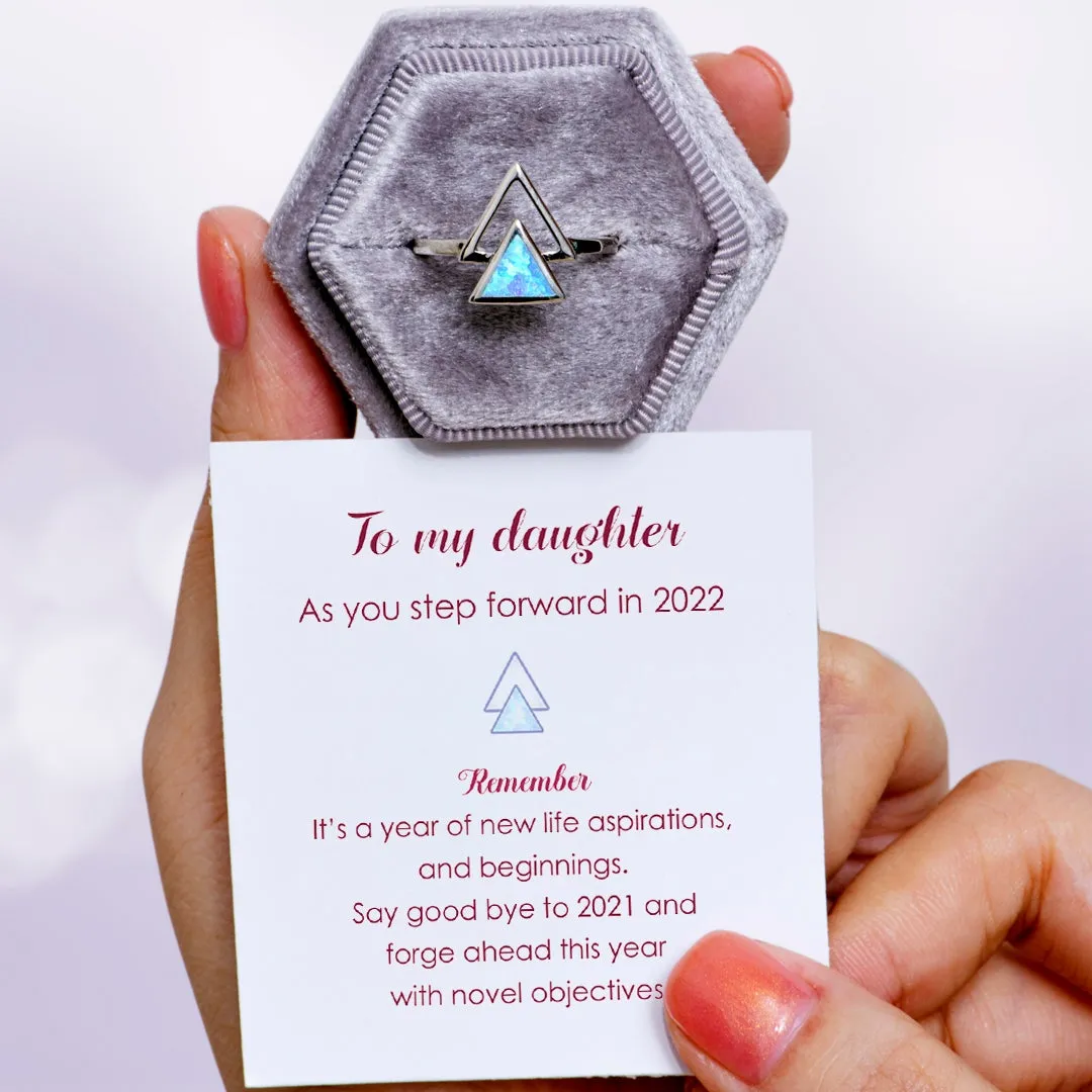 To My Daughter "Forge ahead this year with novel objectives" Triangle Opal Ring sold by SARAH'S WHISPER product image thumbnail 3