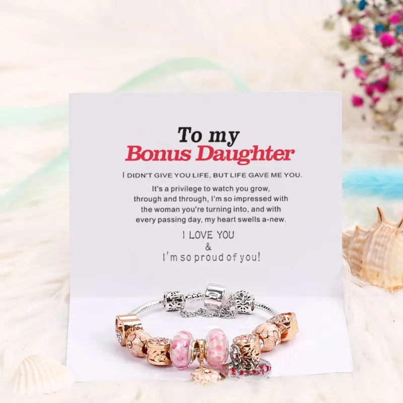 [Custom Name] To My Bonus Daughter "Bonus Daughter, I may not have given you the gift of life. But life gave me the gift of you" Flower Bracelet [💞 Bracelet +💌 Gift Card + 🎁 Gift Bag + 💐 Gift Bouquet] sold by SARAH'S WHISPER