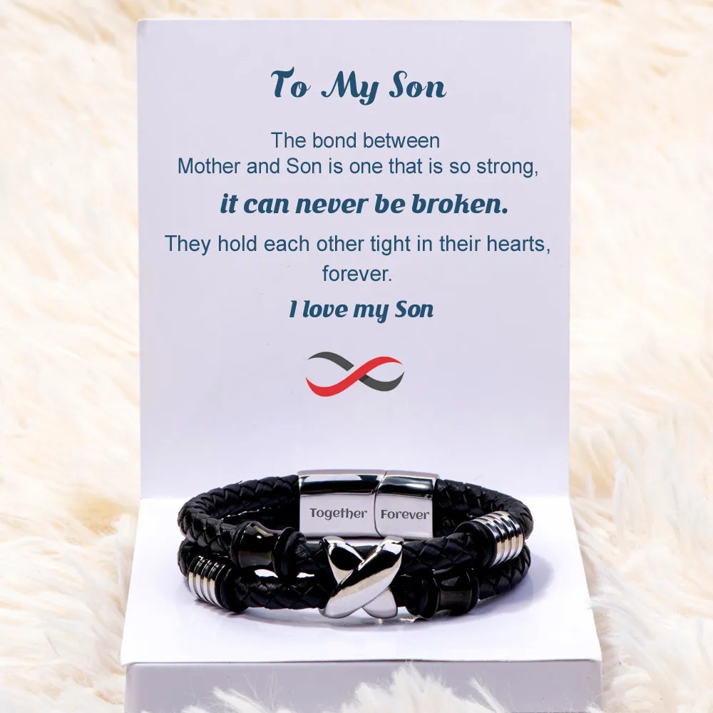 To My Son "A BOND THAT CAN'T BE BROKEN" Leather Braided Bracelet sold by SARAH'S WHISPER product image thumbnail 2