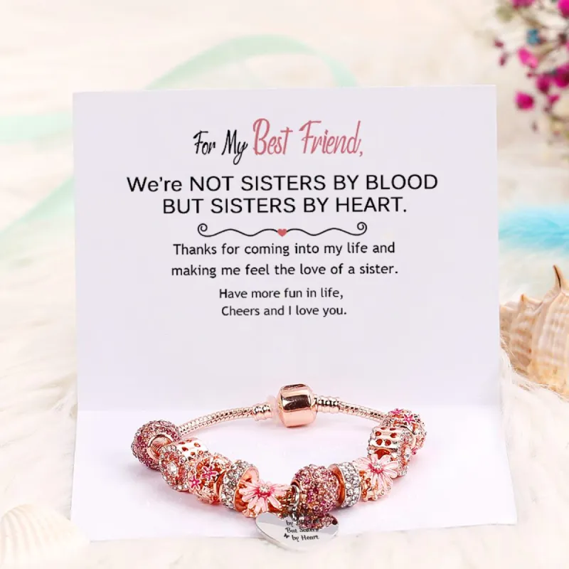 [Custom Names] For My Best Friend "Not Sisters by Blood But Sisters by Heart" Lucky Flower Bracelet [💞 Bracelet +💌 Gift Card + 🎁 Gift Bag+ 💐 Gift Bouquet] sold by SARAH'S WHISPER
