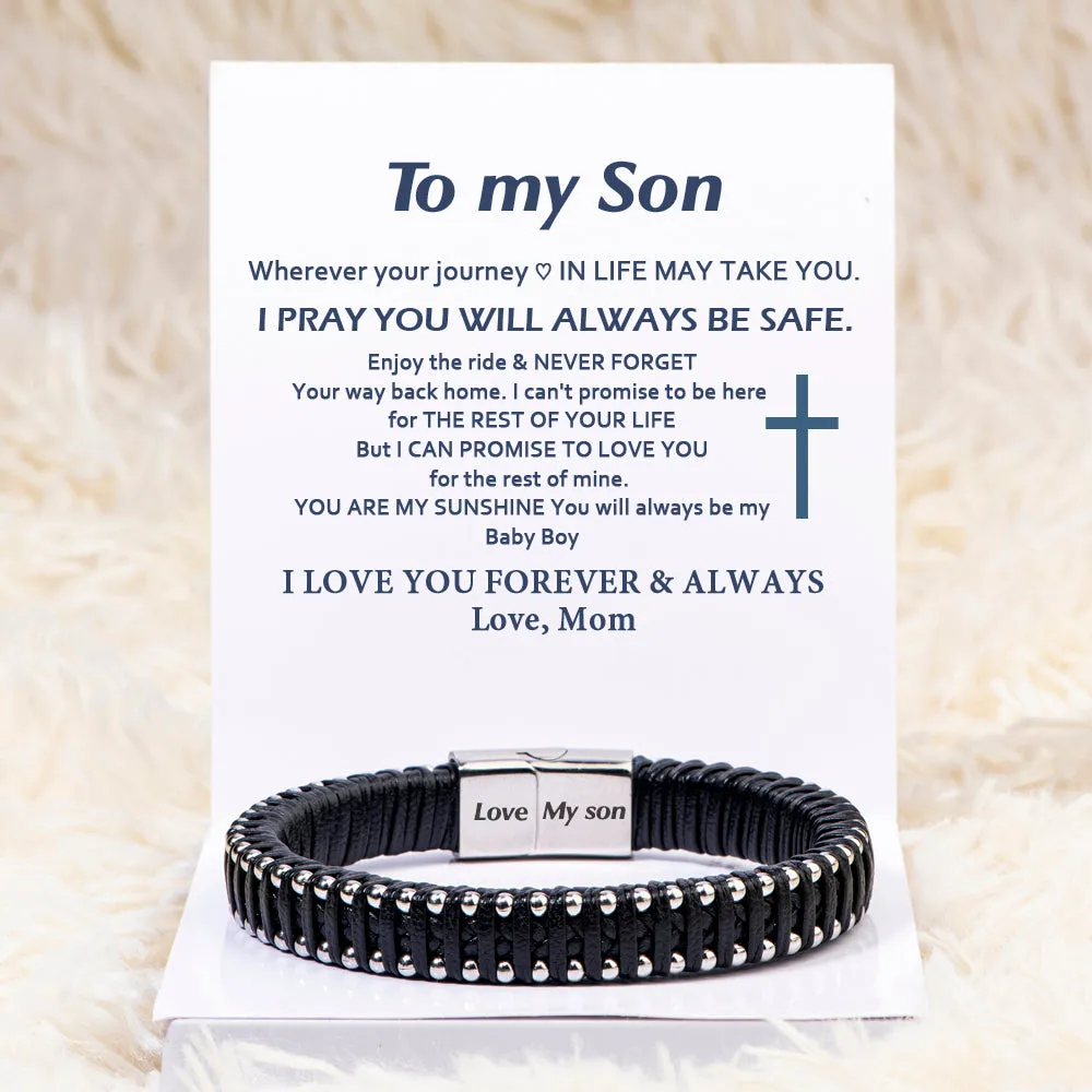 To My Son "FOREVER & ALWAYS" Leathjer Braided Bracelet sold by SARAH'S WHISPER product image thumbnail 2