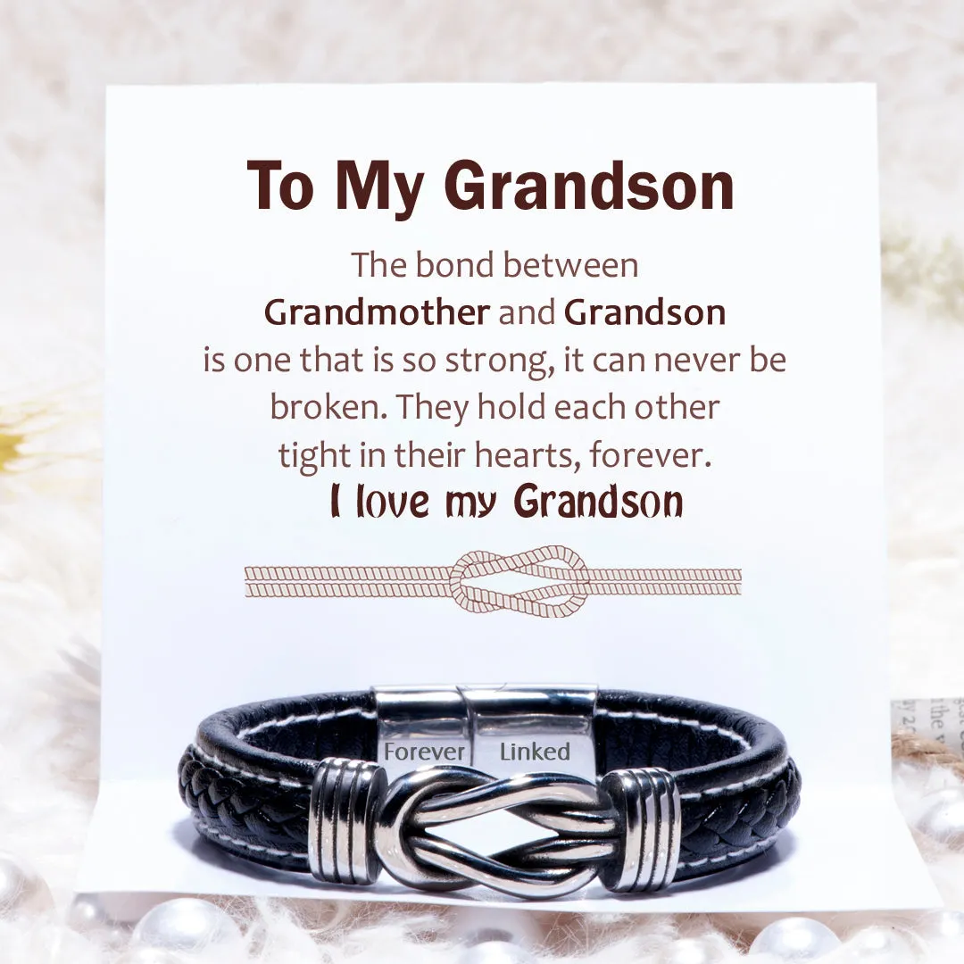 To My Grandson "A bond can never be broken" Leather Braided Bracelet sold by SARAH'S WHISPER product image thumbnail 4