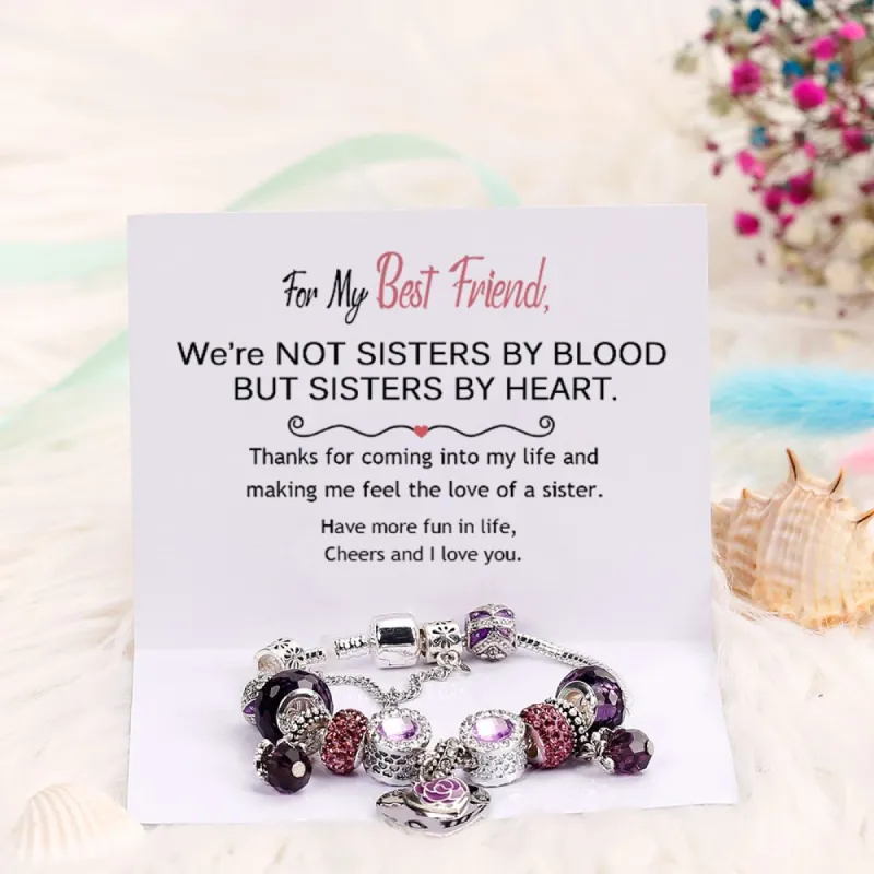 [Custom Names] For My Best Friend "Not Sisters by Blood But Sisters by Heart" Lucky Beads Bracelet [💞 Bracelet +💌 Gift Card + 🎁 Gift Bag + 💐 Gift Bouquet] sold by SARAH'S WHISPER