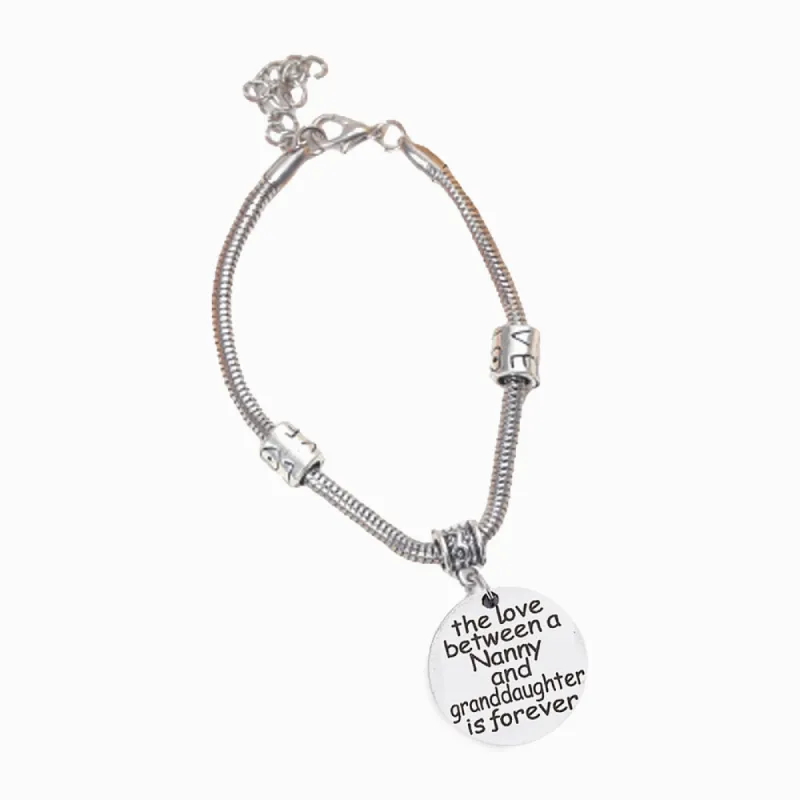 To My GRANDDAUGHTER "The love between a Nanny and Granddaughter is forever" Bracelet sold by SARAH'S WHISPER