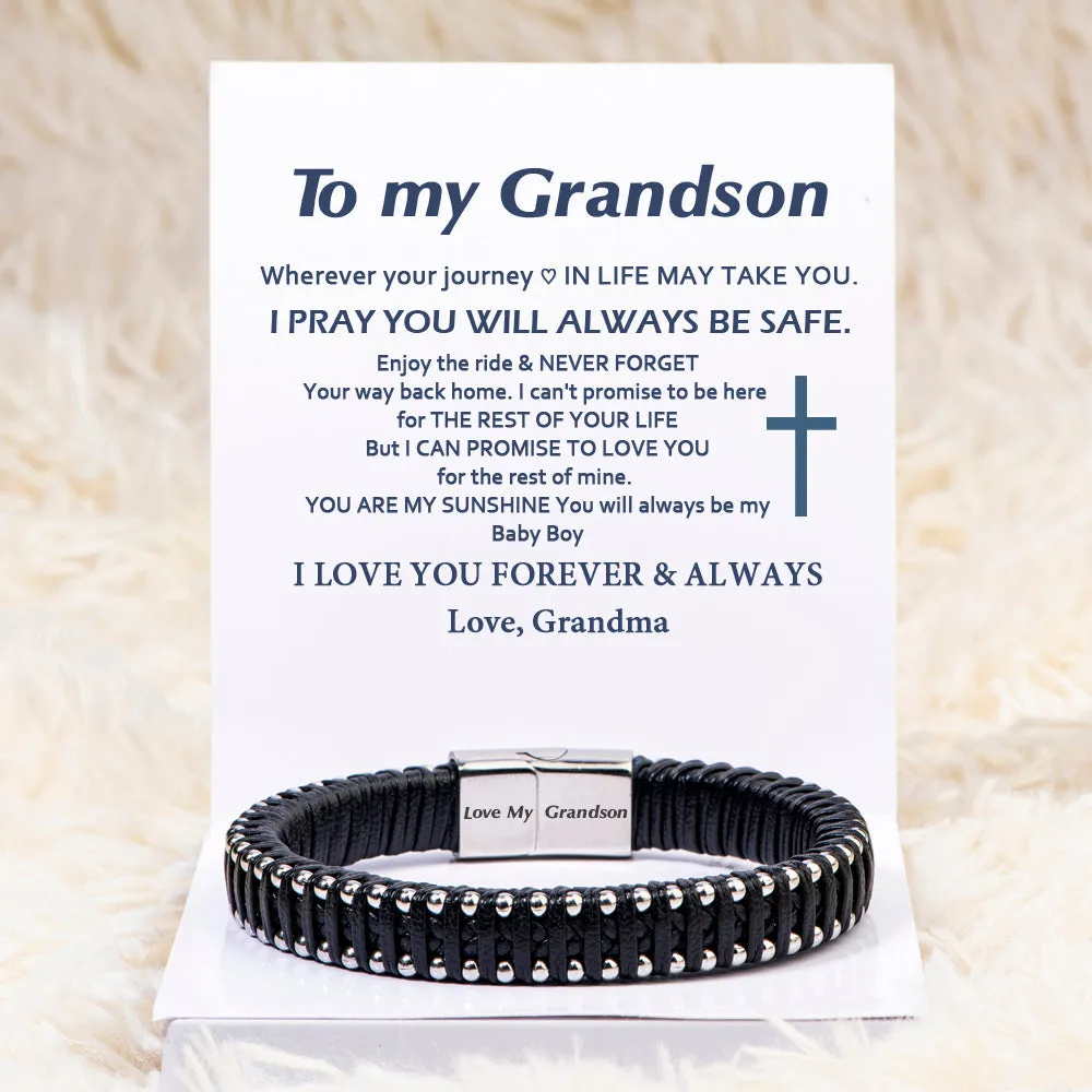 To My Grandson "FOREVER & ALWAYS" Leathjer Braided Bracelet sold by SARAH'S WHISPER product image thumbnail 2