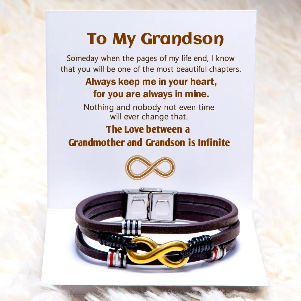 To My Grandson "Infinite Love" Leather Bracelet sold by SARAH'S WHISPER product image thumbnail 2