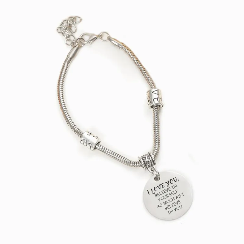 "I LOVE YOU BELIEVE IN YOURSELF AS MUCH AS I BELIEVE IN YOU" Bracelet sold by SARAH'S WHISPER