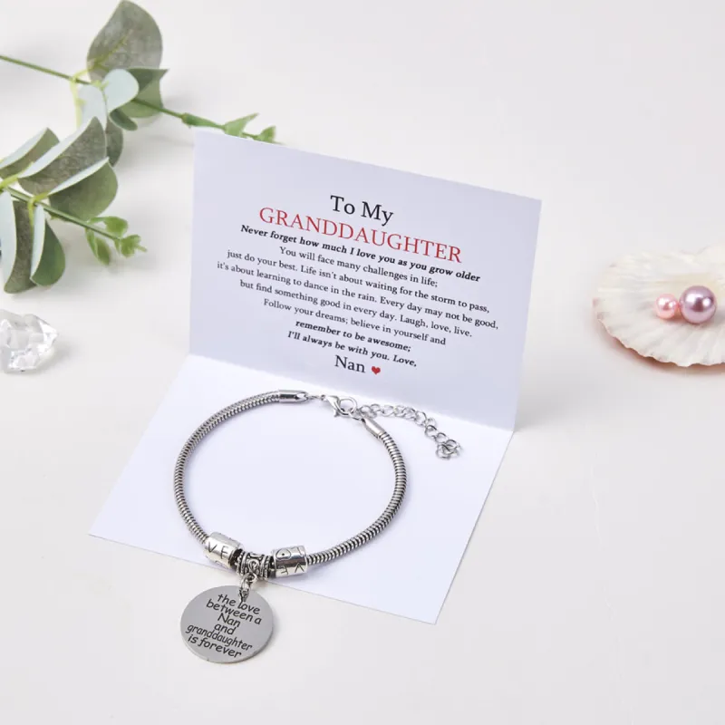 To My GRANDDAUGHTER "the love between a Nan and granddaughter is forever" Bracelet sold by SARAH'S WHISPER