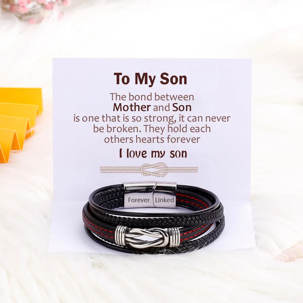 To My Son "A bond can never be broken" Leather Braided Bracelet sold by SARAH'S WHISPER product image thumbnail 3