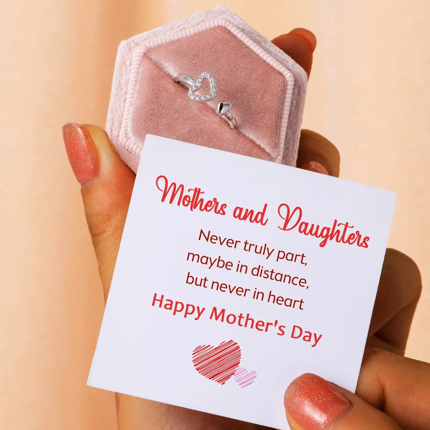"Mothers and Daughters, never truly part, maybe in distance, but never in heart Happy Mother's Day" Double Heart Ring sold by SARAH'S WHISPER product image thumbnail 2
