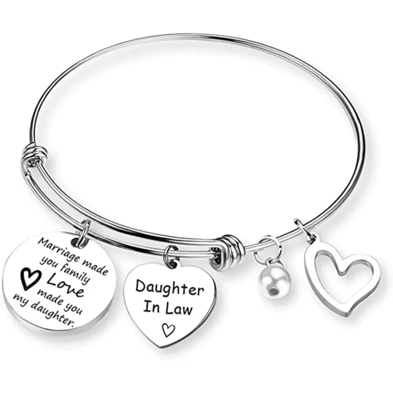 To My Daughter In Law "MARRIAGE MADE YOU FAMILY LOVE MADE YOU MY DAUGHTER" Daughter In Law Heart Bracelet sold by SARAH'S WHISPER