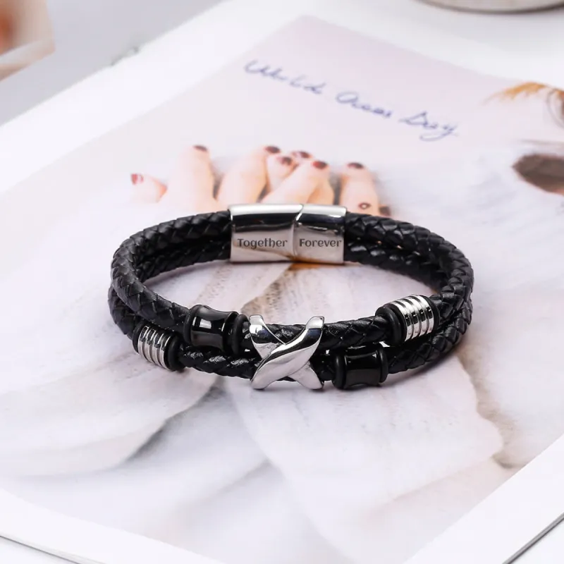 To My Son "LINKED BY THE HEART" Leather Braided Bracelet sold by SARAH'S WHISPER