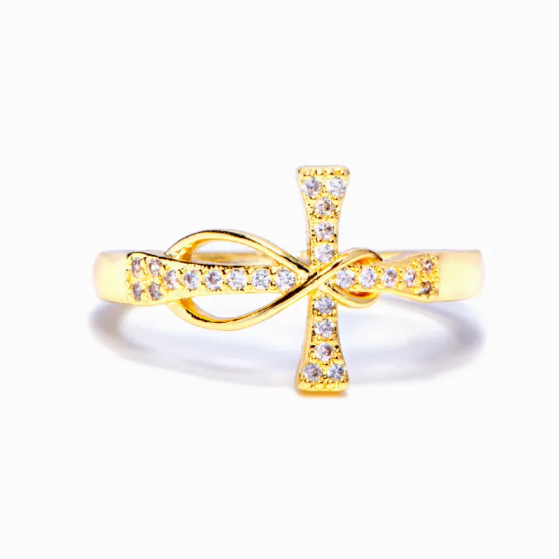 "Have faith and pray always" Cross Ring sold by SARAH'S WHISPER