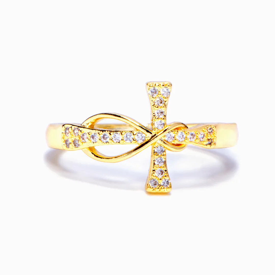 "Have faith and pray always" Cross Ring sold by SARAH'S WHISPER