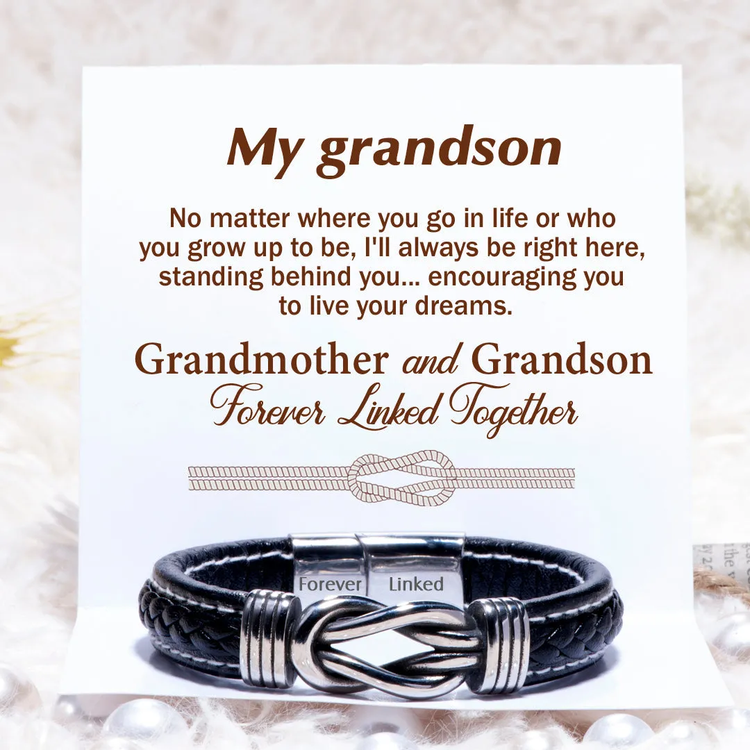 To My Grandson "Standing behind you" Leather Braided Bracelet sold by SARAH'S WHISPER product image thumbnail 4