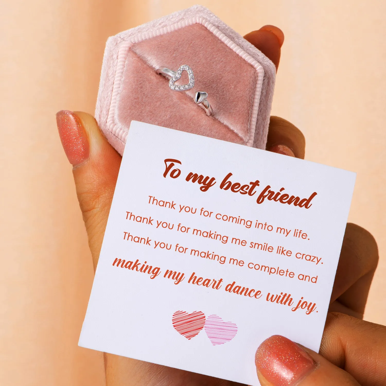 To My Best Friend Thank You Double Heart Ring sold by SARAH'S WHISPER product image thumbnail 2