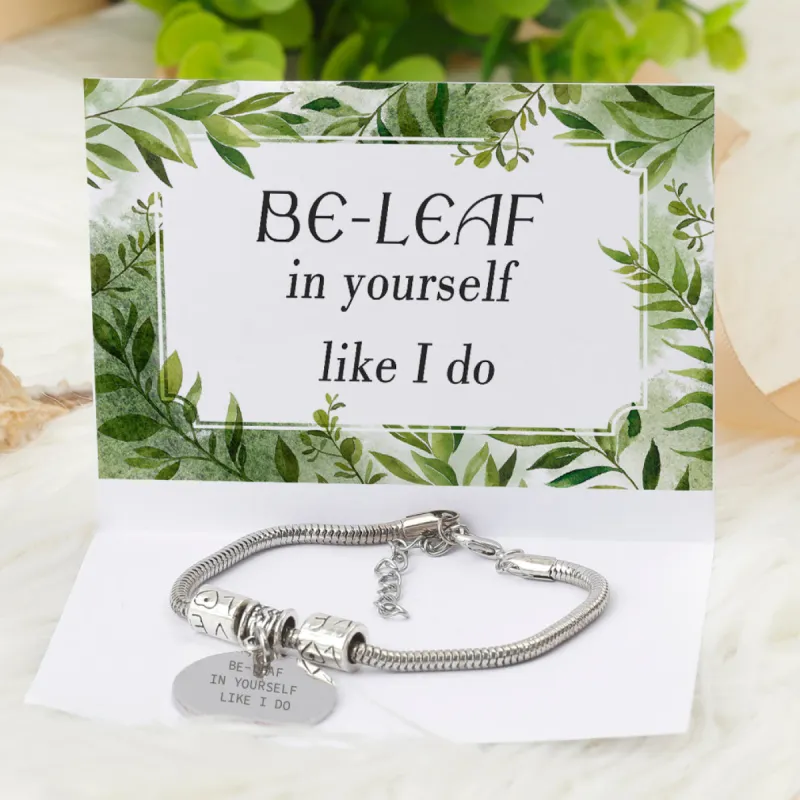 [Custom Name] "BE-LEAF in yourself like I do" BRACELET [💞 BRACELET +💌 GIFT CARD + 🎁 GIFT BAG + 💐 GIFT BOUQUET] made by SARAH'S WHISPER