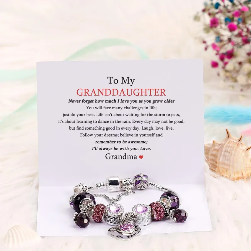 [Custom Name And Optional Address] To My GRANDDAUGHTER "The love between a [grandma] and granddaughter is forever" Lucky Beads Bracelet [💞 Bracelet +💌 Gift Card + 🎁 Gift Bag + 💐 Gift Bouquet] sold by SARAH'S WHISPER