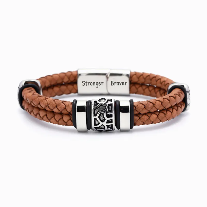 To My Grandson "Continue to be stronger and braver. " Retro Leather Wristband made by SARAH'S WHISPER