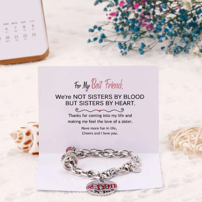[Custom Names] For My Best Friend "Not Sisters by Blood But Sisters by Heart" Bracelet [💞 Bracelet +💌 Gift Card + 🎁 Gift Bag + 💐 Gift Bouquet] sold by SARAH'S WHISPER