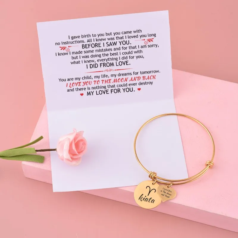 [Optional Zodiac And Custom Name] To My Daughter "I Love You to The Moon and Back" Zodiac Bracelet [💞 Bracelet +💌 Gift Card + 🎁 Gift Bag + 💐 Gift Bouquet] sold by SARAH'S WHISPER