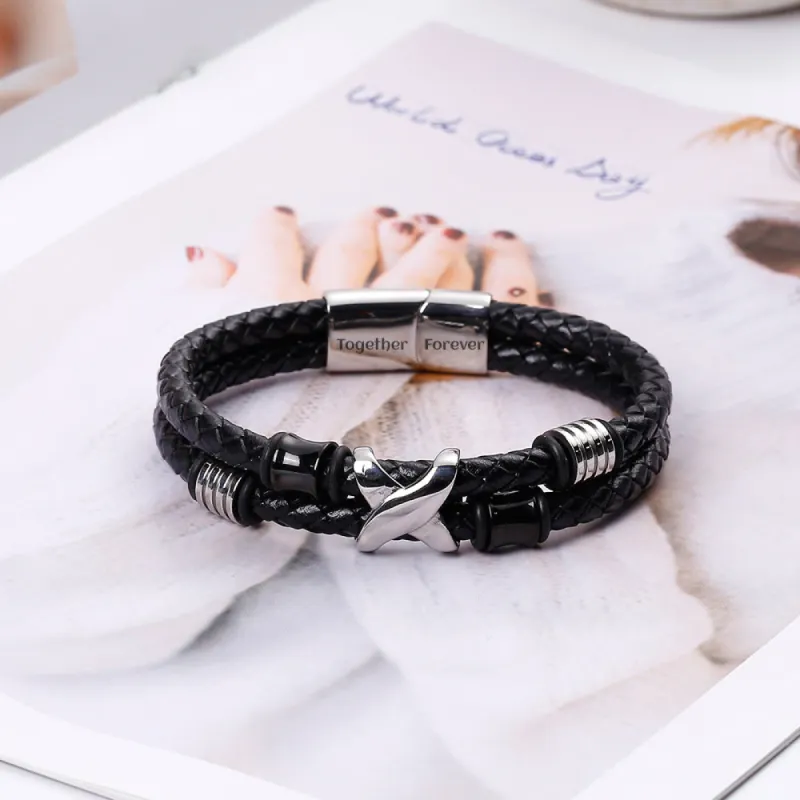 To My Grandson "A BOND THAT CAN'T BE BROKEN" Leather Braided Bracelet sold by SARAH'S WHISPER