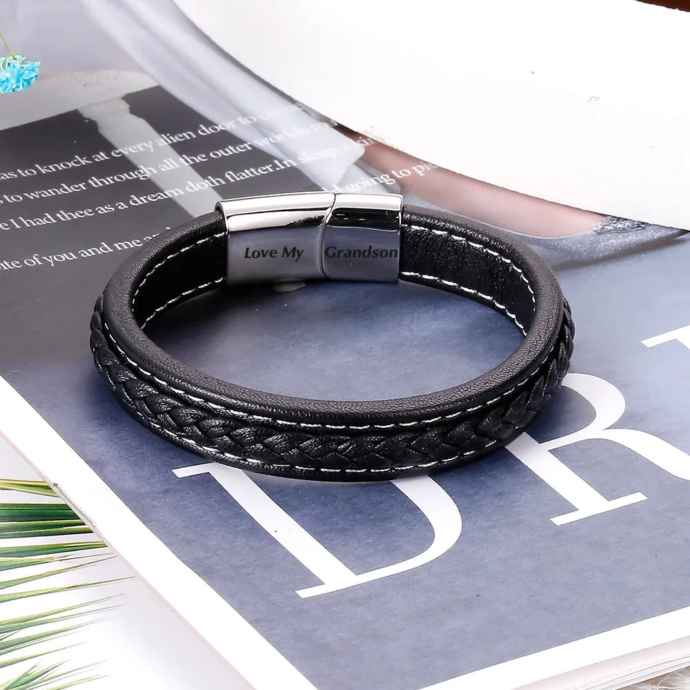 To My Grandson "Forever Love" Leather Braided Bracelet sold by SARAH'S WHISPER product image thumbnail 3