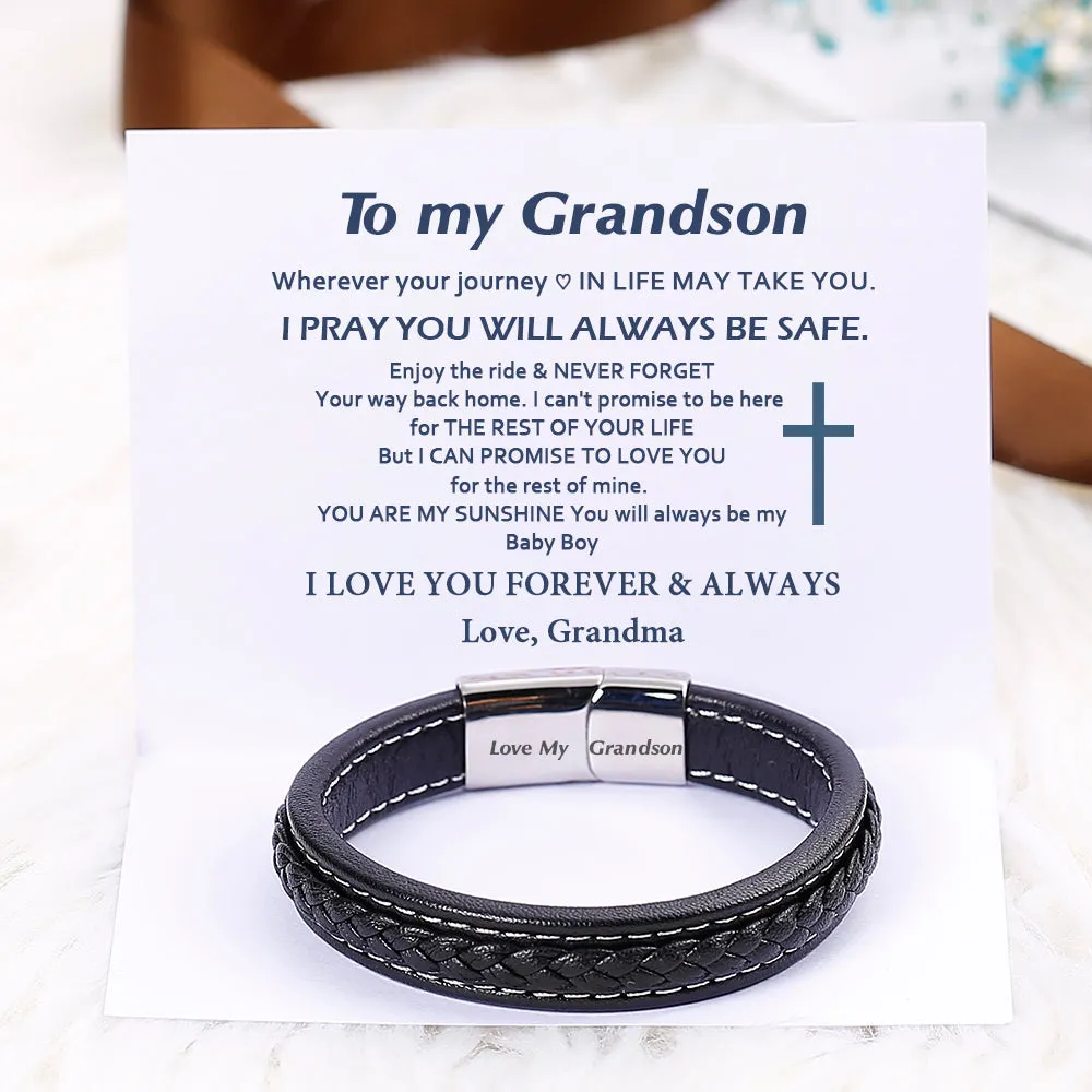 To My Grandson "Forever Love" Leather Braided Bracelet sold by SARAH'S WHISPER product image thumbnail 2