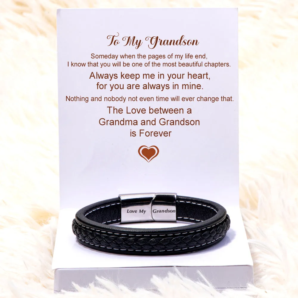 To My Grandson "Forever Love" Leather Braided Bracelet sold by SARAH'S WHISPER product image thumbnail 2