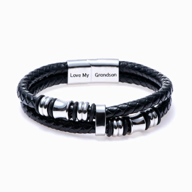 To My Grandson "Love my grandson" Leather Braided Bracelet sold by SARAH'S WHISPER