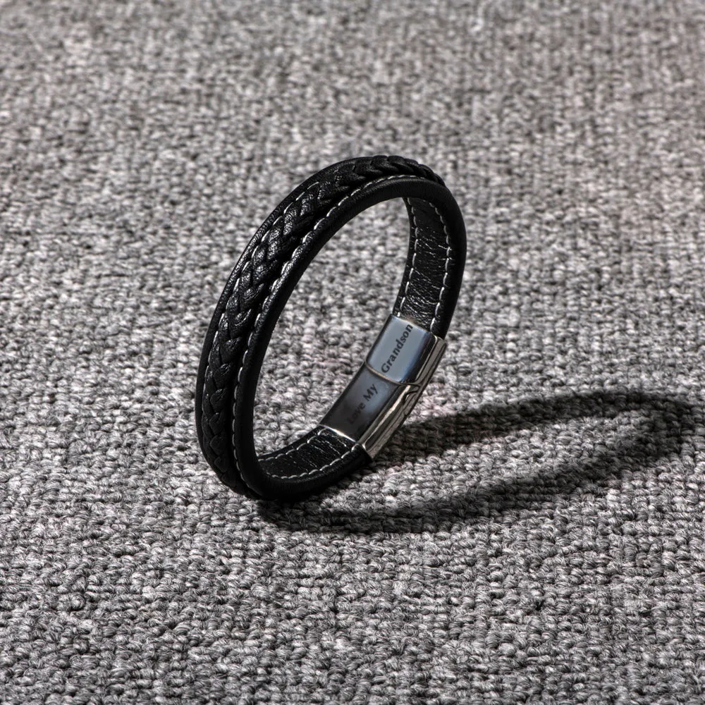 To My Grandson "FOREVER & ALWAYS" Leather Braided Bracelet sold by SARAH'S WHISPER product image thumbnail 4