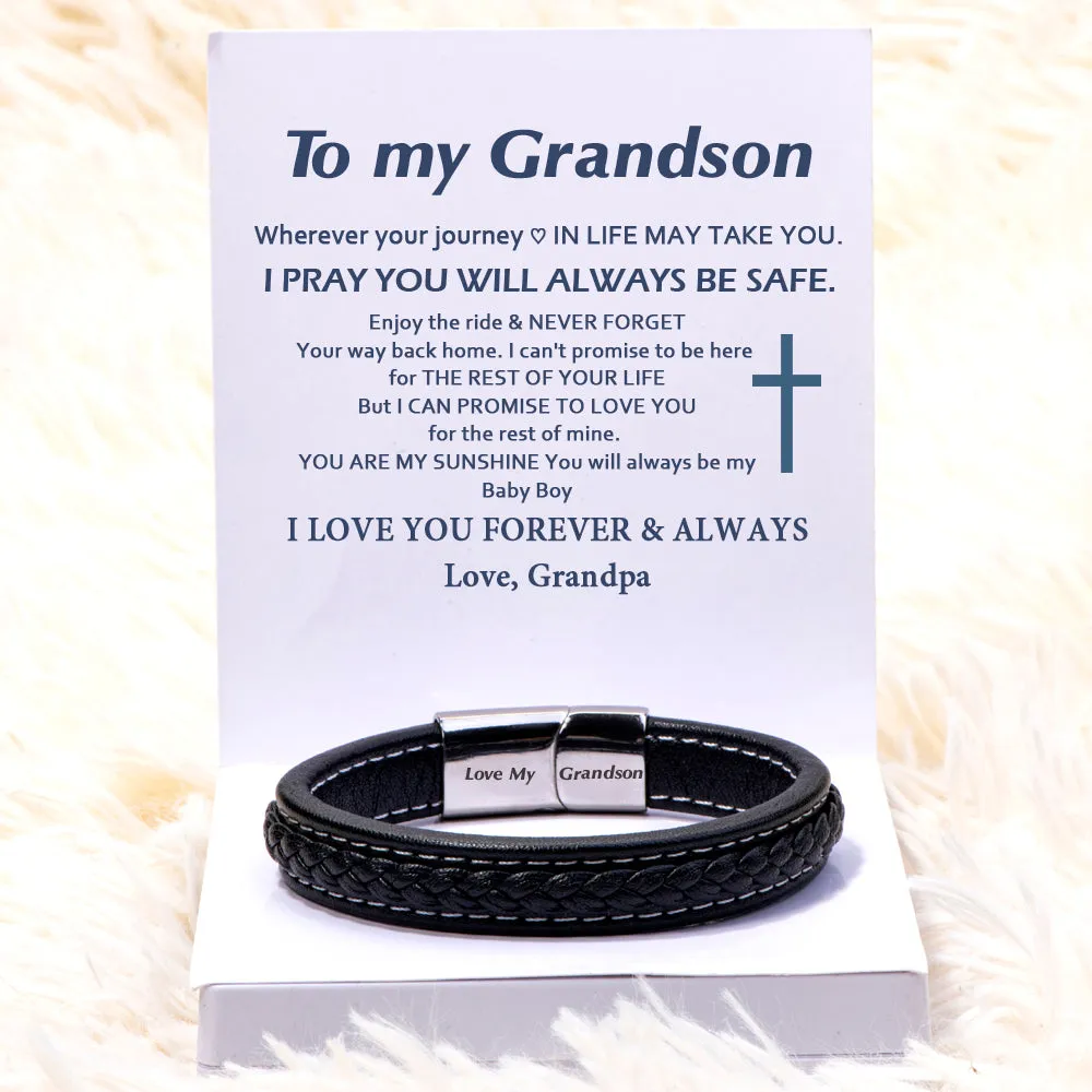 To My Grandson "FOREVER & ALWAYS" Leather Braided Bracelet sold by SARAH'S WHISPER product image thumbnail 2